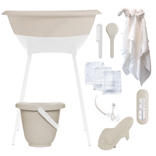 Bad & Verzorgingsset Luma Almond/White met Hydrofiele Starterset Ecru