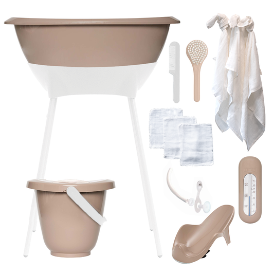 Bad & Verzorgingsset Luma Cappuccino/White met Hydrofiele Starterset Ecru