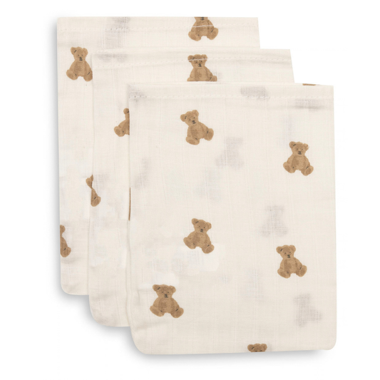 Washandjes Hydrofiel Jollein Mini Teddy Bear Ivory/Biscuit