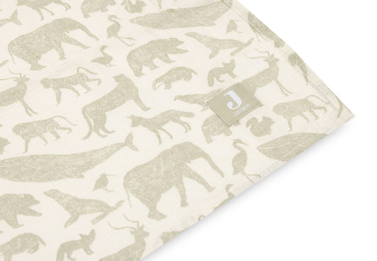 Multidoek Jollein Hydrofiel 115x115 Animals Olive Green 2-pack