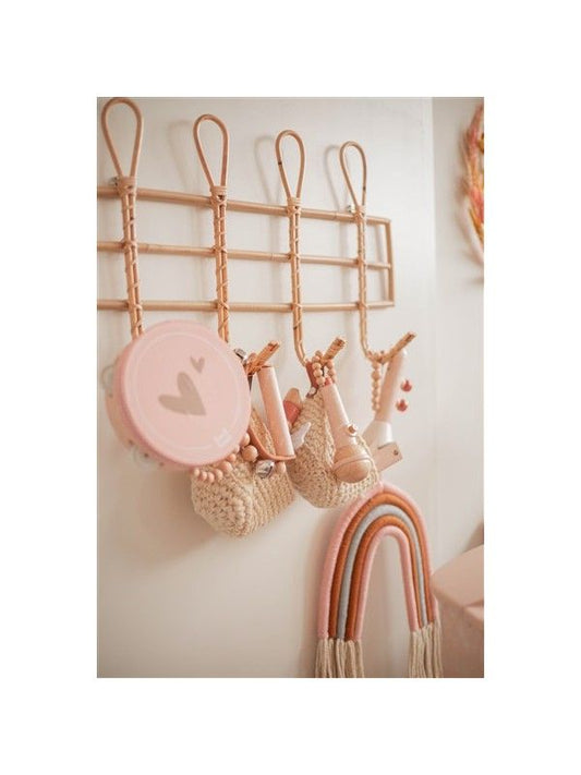 Hand Tamboerijn Label Label Hout Pink