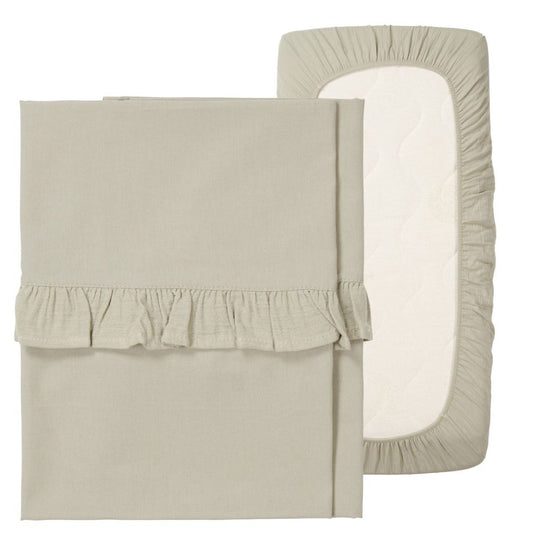 Set | Laken Wieg + Hoeslaken Wieg Ruffle Faro Sage