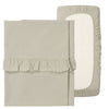 Set | Laken Ledikant + Hoeslaken Ledikant Ruffle Faro Warm White Sage
