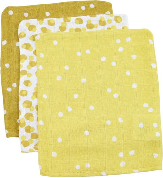 Washandjes Briljant Baby Hydrofiel Spots Oker 3st