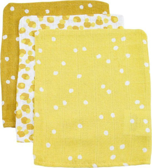 Washandjes Briljant Baby Hydrofiel Spots Oker 3st