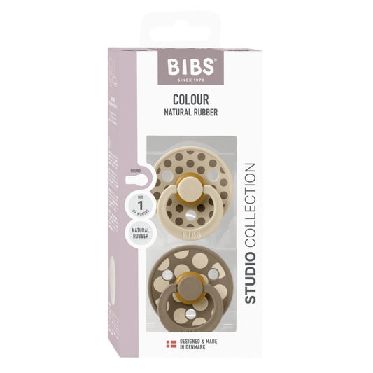 Fopspeen BIBS Colour Studio Polka Vanilla/Dark Oak 0-6mnd 2st