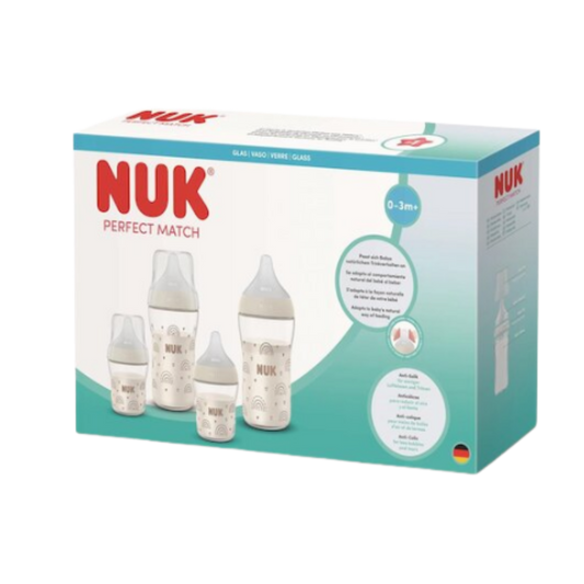 Flessenset NUK Perfect Match Glas Regenboog 0-3mnd