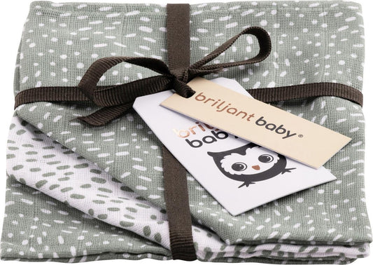 Washandjes Briljant Baby Hydrofiel Minimal Stonegreen 3st