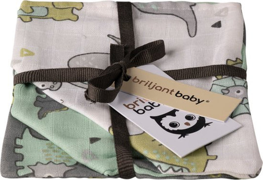 Washandjes Briljant Baby Hydrofiel Dino 3st