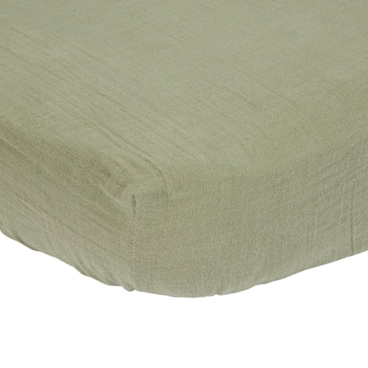 Hoeslaken Ledikant Little Dutch Muslin Olive 60x120