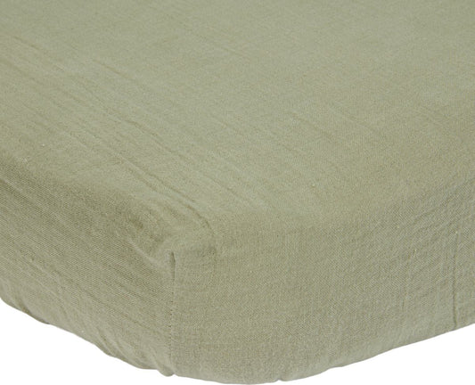 Hoeslaken Ledikant Little Dutch Muslin Olive 40x80