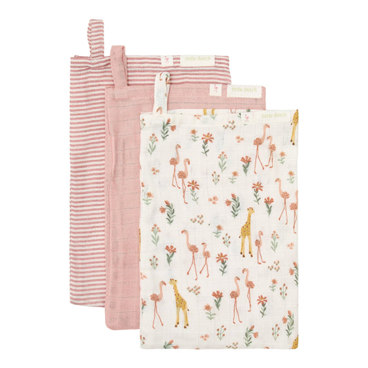 Washandje Little Dutch Blooming Safari Roze 3st