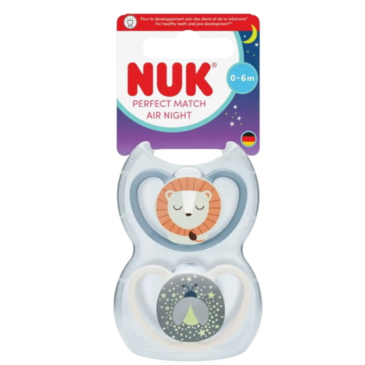 Fopspeen NUK Perfect Match Air Night Leeuw/Vuurvlieg 2stk 0-6mnd