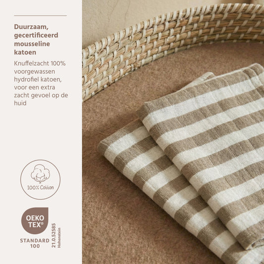 Washandjes Meyco 2-pack Pre Washed Fat Stripe Taupe