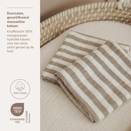 Monddoekjes Meyco Pre Washed Fat Stripe Taupe