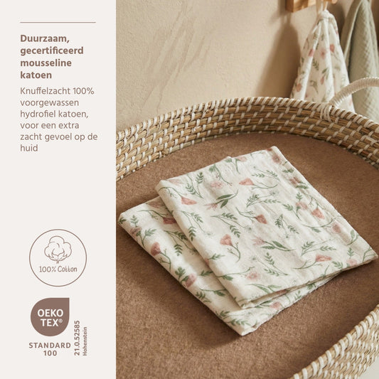 Monddoekjes Meyco Pre Washed Flower Multicolour 2-pack
