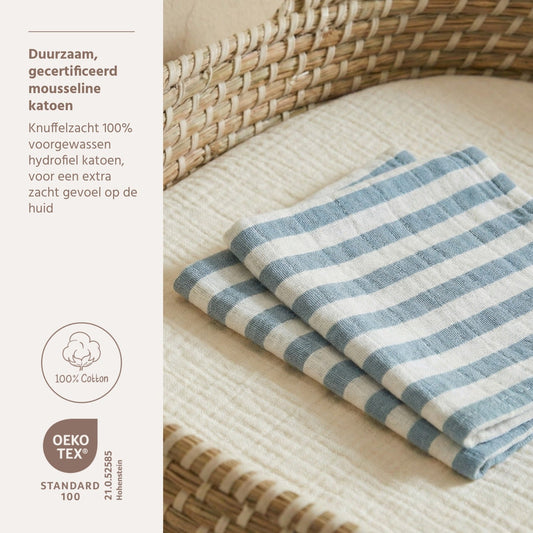 Washandjes Meyco 2-pack Pre Washed Fat Stripe Jeans Blue