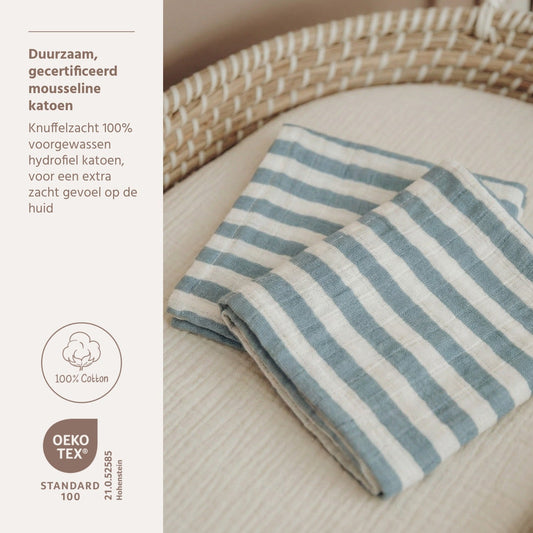 Monddoekjes Meyco Pre Washed Fat Stripe Jeans Blue 2-pack