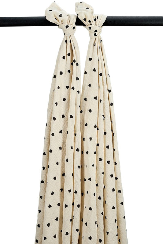 Swaddle Doek Meyco Sweet Heart Soft Sand/Black 2-pack