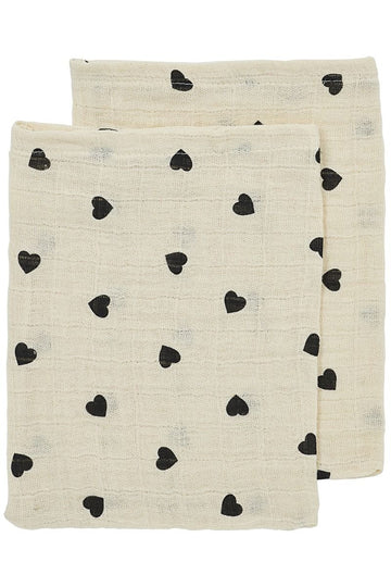 Washandjes Meyco Sweet Heart Soft Sand/Black 2-pack