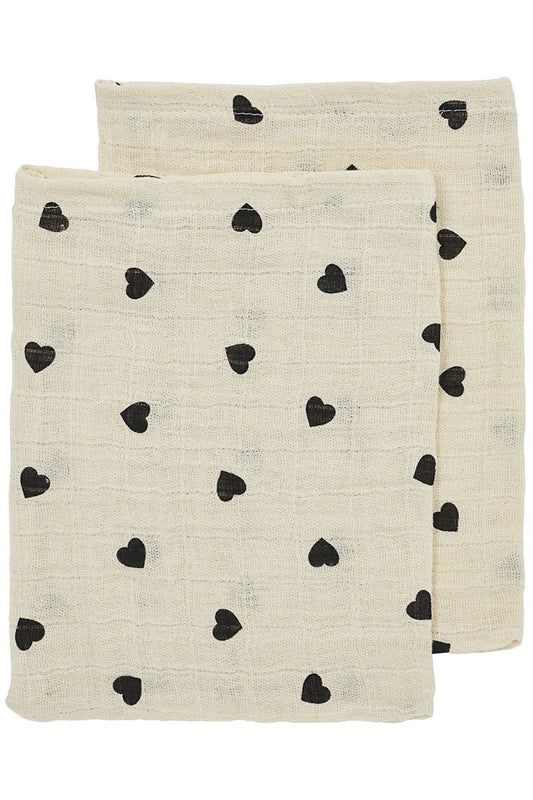 Washandjes Meyco Sweet Heart Soft Sand/Black 2-pack