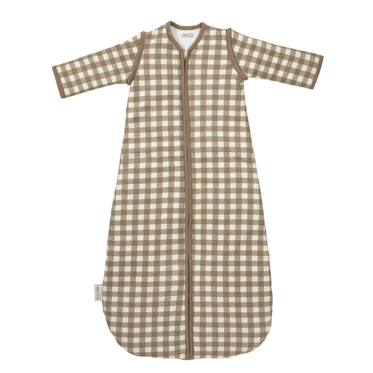 Slaapzak Meyco Gevoerd Afritsbare Mouw Vichy Square 70cm Dark Taupe