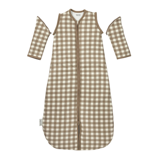 Slaapzak Meyco Gevoerd Afritsbare Mouw Vichy Square 110cm Dark Taupe