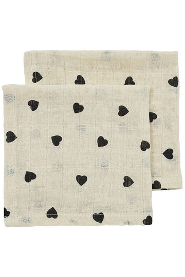 Monddoekjes Meyco Sweet Heart Soft Sand/Black 2-pack