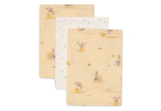 Washandjes Jollein Hydrofiel Kangaroots 3-pack