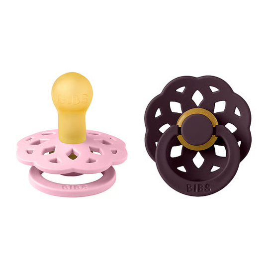 Fopspeen BIBS Round Boheme Latex 6-12mnd Baby/Pink/Plum 2-pack