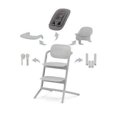 Kinderstoel Cybex Lemo 4-in-1 Suede Grey/Mid Grey met Newbornset + Babyset + Eetblad & Accessoires