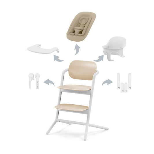 Kinderstoel Cybex Lemo 4-in-1 Sand White/White met Newbornset + Babyset + Eetblad & Accessoires