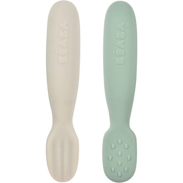 Oefenlepels Béaba Siliconen Sage Green/Velvet Grey 2st