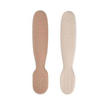 Oefenlepels Béaba Siliconen Clay/Praline 2st