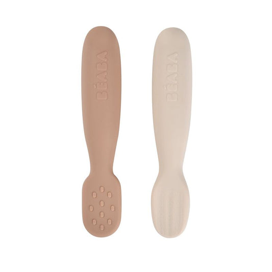 Oefenlepels Béaba Siliconen Clay/Praline 2st