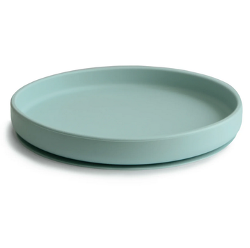 Bord Mushie Rond Silicone met Zuignap Cambridge Blue