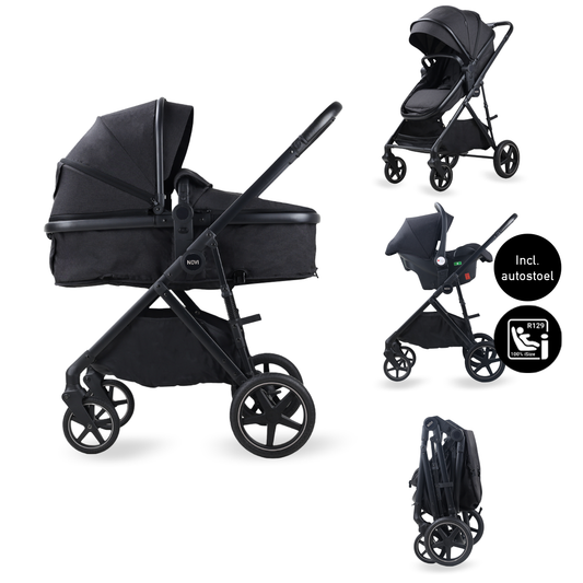 Kinderwagen Novi Jaxx 3-in-1 Black Melange met Autostoel