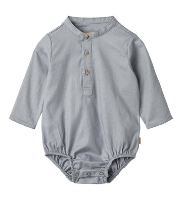Wheat Hemdromper l/s - Victor - Cloudy Sky - Wheat - 1 jaar (80) - Rompers Lange Mouw