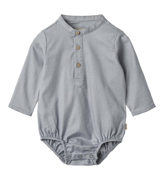 Wheat Hemdromper l/s - Victor - Cloudy Sky - Wheat - 1 jaar (80) - Rompers Lange Mouw