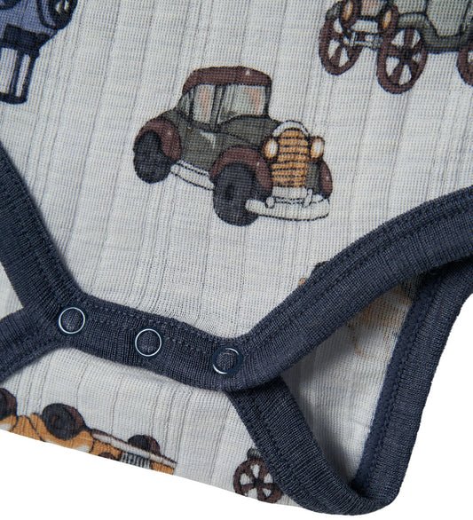 Name It Romper l/s - Wol - Noos - NmmWang - Grijs Dawn m. Auto's - Name It - 2 jaar (92) - Rompers Lange Mouw