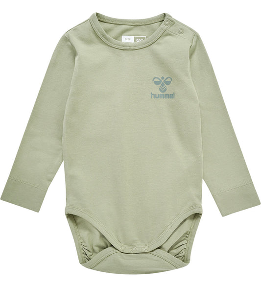 Hummel Romper l/s - hmlMino - Abbey Stone - Hummel - 1 jaar (80) - Rompers Lange Mouw