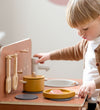Flexa Play Keukenset - Pot en pan - Mustard/Natuurlijk hout - Flexa - OneSize - Speelkeukens
