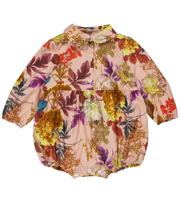 Christina Rohde Romper l/s - Dusty Roze m. Bloemen - Christina Rohde - 1 jaar (80) - Rompers Lange Mouw