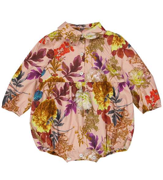 Christina Rohde Romper l/s - Dusty Roze m. Bloemen - Christina Rohde - 1 jaar (80) - Rompers Lange Mouw