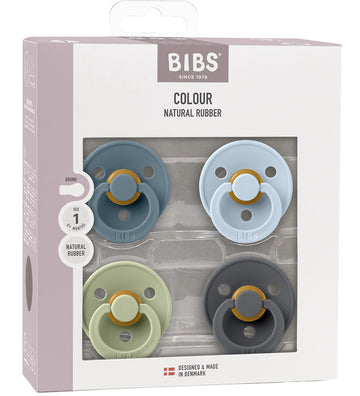 BIBS Colour Fopspenen - Maat 1 - 4-pack - Rond - Baby Blue Mix - BIBS - 0-6 mnd - Fopspenen