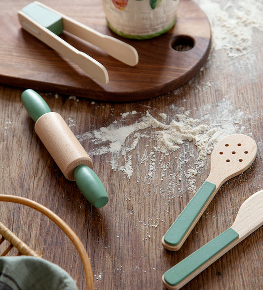 Sebra Houten Speelgoed - Keukengerei set - Groen - Sebra - OneSize - Speelkeukens