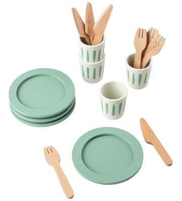 Sebra Houten Speelgoed - Bestek-Set tot 4 - Groen - Sebra - OneSize - Speelgoedeten