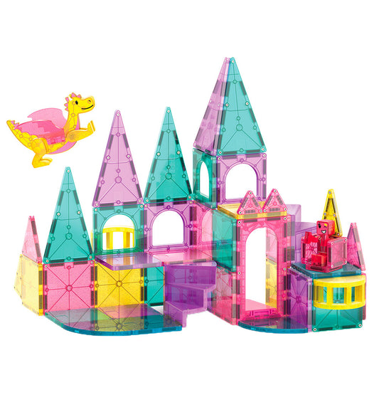 Magna-Tiles Magneetset - 48 Onderdelen - Kasteel Deluxe + MicroM - Magna-Tiles - OneSize - Magnetisch speelgoed