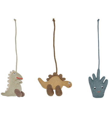 OYOY Hangspeeltje - 3 stk - Dino - Beige/Saffraan/Aqua Blue - OYOY - OneSize - Hangspeeltjes