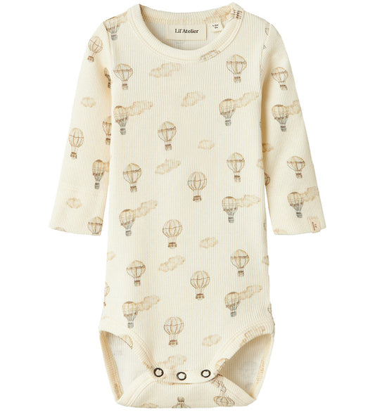 Lil' Atelier Romper l/s - Rib - NbnGavo - Tortelduif/Air BALLON - Lil Atelier - 2 jaar (92) - Rompers Lange Mouw